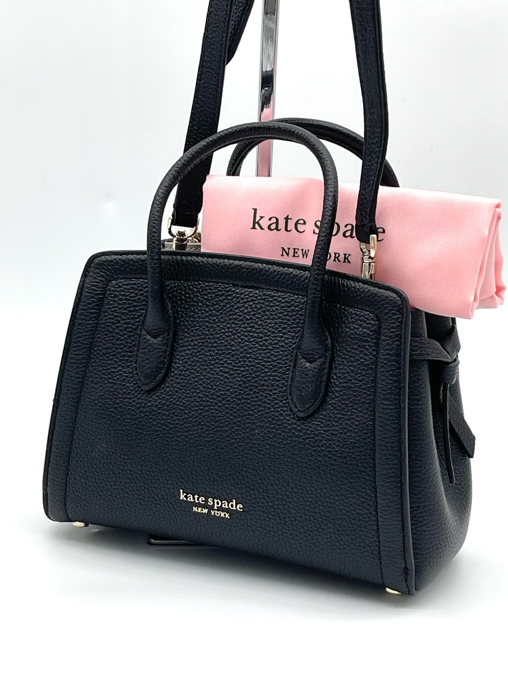 kate spade Black Pebbled Leather Mini Satchel with Crossbody Strap